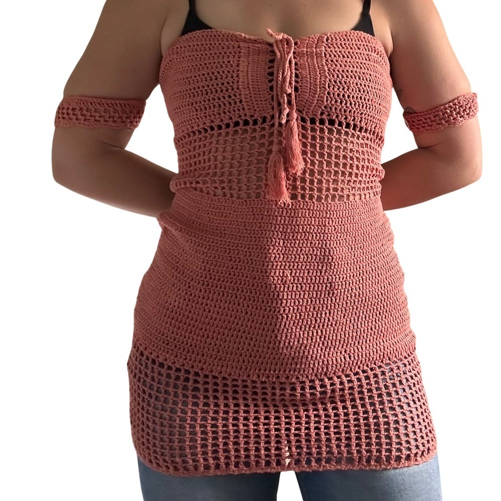 Charlotte Ruse Crochet Mini Dress Coral Sweetheart Neckline Beach Vacation